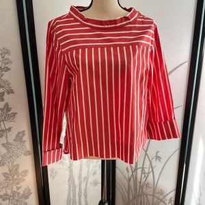 J. Crew Long Sleeve Hi-Lo Striped Boat Neck Shirt, Red/White, Size 12